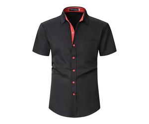 YAOBAOLE Herren Kurzarm Freizeithemd Lässiges Pure Anzug Sommer Klassisch Stretch Businesshemd Regular Fit Schwarz XL