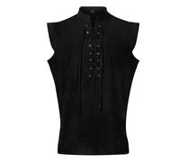 YAOBAOLE Herren Mittelalter Hemd Ärmelloses Leinen Piraten Kostüm, Renaissance Schnürhemd für Sommer, Schwarz M