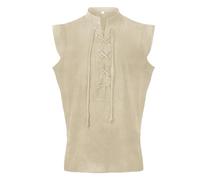 YAOBAOLE Herren Mittelalter Hemd Ärmelloses Leinen Renaissance & Piraten Kostüm, Khaki 3XL