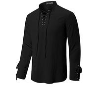 YAOBAOLE Leinen Hemd Mittelalter Herren Langarm Viking Kostüm Schnürhemd Herren Schwarz 3XL