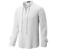 YAOBAOLE Leinen Herren Schnürhemd - Mittelalter Renaissance Sommer Hemd Weiß 3XL