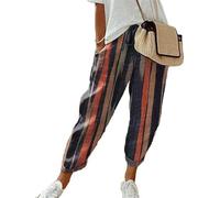 YAODAMAI Women's Bedruckte Baumwolle Leinen lässig Frauen Hosen lässig elastische Taille gerade Hosen