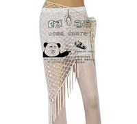 YAODAMAI Women's Hollow Mesh Pailletten Hüfttuch Fischnetz Großes Dreieckstuch Bauchtanz Taille Kette Hüfttuch Perlen Dekorative Taille Schal