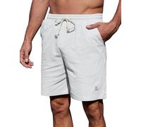 YAOHUOLE Herren Leinen-Shorts Weiß XL - Sommer & Strand - Über dem Knie - Bermudashorts - Reguläre Taille - Pull On - Baumwolle + Leinen - Maschenwäsche - 1 Stück