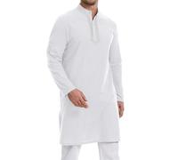 YAOHUOLE Herren Nachthemd Lang Arabische Kleidung Herren Kaftan Thobe Weiß XL