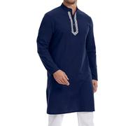 YAOHUOLE Islam Kleidung Herren Dishdasha Für Männer Nachthemd Herren Marine 2XL