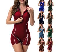 YAOJIWANG Sport Badeanzug Damen, Sommer Surfanzug Damen Ärmelloser Neoprenanzug mit Reißverschluss Schlanke Swimsuits Einfarbig Bademode Bauchweg zum Schwimmen und Surfen Badeoberteil mit Shorts