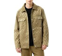 YAOJIWANG Wildlederjacke Herren, Freizeit Sweatjacke mit Revers und Karomuster Teddy Fleecejacke Einfarbig Übergangsjacke Herren Outdoor Jacke mit Druckknöpfen und Taschen