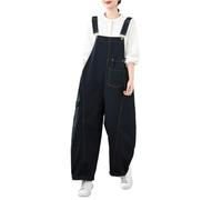 YAOTT Baggy Jeans Latzhose Damen Sommer Denim Overalls mit Taschen Lässig Arbeitslatzhose Elegant Playsuit Lang Verstellbare Latzhosen Streetwear,Schwarzblau,S