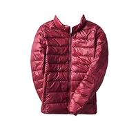 YAOTT Damen Stehkragen Komprimierbare isolierte Daunenjacke Puffermantel Winddichte Steppjacke Wattierte Übergangsjacke Kurze Verstaubare Leichte Steppjacke WineRot XL