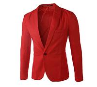 YAOTT Herren Anzugjacke Lange Ärmel Revers Einfarbig Modern Sakko Smoking Anzugjacke Slim Fit Dinnerjacke Party Elegantes Retro EIN Knopf Blazer,Rot,XL