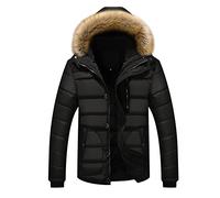 YAOTT Herren Jacke mit Kunstpelzkapuze Daunenjacke Winterjacke Steppjacke Wattierte Jacke Windjacke Parka Wasserbeständige Pufferjacke leichte Winterjacke gefütterte Übergangsjacke Schwarz XS