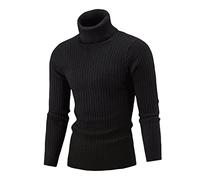 YAOTT Herren Rollkragenpullover - Gerippt Schmale Passform Strickpullover Rollkragen Einfarbig Freizeit Langarmshirt Basic Pullover Slim Fit Sweater,Schwarz,L