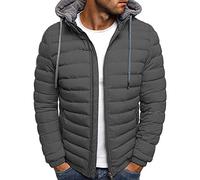 YAOTT Herren Übergangsjacke Daunenjacke Mit Kapuze Winter Leichte Steppjacke Windabweisende Outdoor Thermojacke Dick Und Bequem Wattierte Jacke Mit Kapuze,Grau,3XL