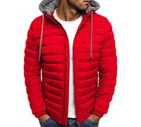 YAOTT Herren Übergangsjacke Daunenjacke Mit Kapuze Winter Leichte Steppjacke Windabweisende Outdoor Thermojacke Dick Und Bequem Wattierte Jacke Mit Kapuze,Rot,XL