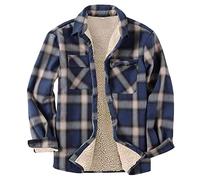 YAOTT Herren Western Holzfäller Fleece gefüttert Warme Hemdjacke Gestepptes Flanell Wattiertes Hemd Knopf Oversized Country Casual Hemdjacke Freizeithemd Arbeitshemd Freizeitjacke Marine XXL