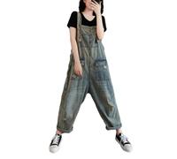 YAOTT Jumpsuit Damen Jeans Lang Sommer Latzhosen Elegant Denim Romper mit Tasche Lässiger Baggy Playsuits Loose Fit Einteiler Jean Overalls Distressed Latzhose,Blau,XL