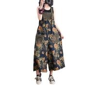 YAOTT Jumpsuit Damen Sommer Blumenmuster Latzhose Casual Baggy Ärmellos Lose Overalls Jeans Jumpsuit Weites Bein Playsuit Romper mit Taschen,Blau2,M