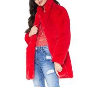 YAOTT Revers Teddy Jacke Herbst/Winter Jacke Eleganter Parka Lässiger langer Mantel Kunstpelzmantel Bequemer Pullover Sherpa Jacke Flauschige Plüsch Strickjacke Oberbekleidung rot XXL