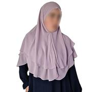 Yaqeen Hijab kurzer Chiffon Khimar 2-lagig Diamant-Schnitt Dreieck Hijab muslimischer Schal ein Stück Kopftuch Chadors Arabien islamische Gebetskleidung muslimische Schals, Lila, Einheitsgröße