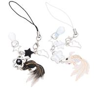 Yardenfun 2 Stück Handy Anhänger Goldfisch mit Sternperle Chinesischer Stil Acryl Zinklegierung Anti Verlust Schlaufe für Schlüssel Tasche und Kamera