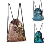 Yardenfun Modische Pailletten Kordelzug Rucksack Damen Leicht Glänzend Champagnerfarben Sporttasche Outdoor Strand Reiserucksack Tanztasche