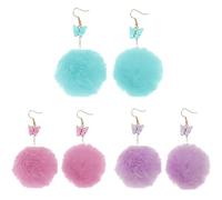 Yardwe 3 Paar Pompon Ohrringe Damen Hängeohrringe Flauschige Kugelohrringe Hautfreundlich Modischer Ohrschmuck für Alltag Party Reise
