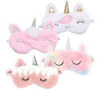 Yardwe 4 Stück pack Niedliche Einhorn Schlafmasken aus Plüsch und Satin Baumwolle Wiederverwendbare Augenmasken zum Schlafen und Stressabbau für Büro und Reise
