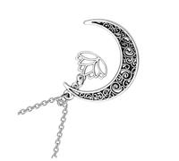 Yardwe Boho Lotus Mond Anhänger Halskette Damen Zarte Halskette Filigranes Schmuckstück für Partys und Alltag