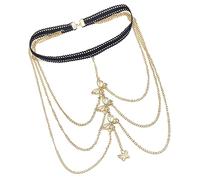 Yardwe Mehrlagige Bein Kette mit Schmetterlingsdesign Elastische Oberschenkel Körperkette für Damen Modisches Schmuckaccessoire für Tanzparty Hochzeit Strand und Romantische Anlässe