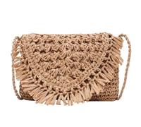 Yardwe Stylische Damen mit Verstellbarem Schulterriemen Strohtasche aus Polyester Gewebte Umhängetasche Handliche Crossbody Tasche in Khaki für Alltag und Freizeit
