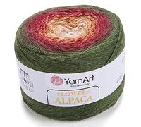 Yarn Art Blumen, Alpaka, 20 % Alpaka, 80 % Acryl, Gewicht: 250 g, Länge: 900 m, mehrfarbiges Regenbogen-Häkelgarn, Wintergarn, Gewicht 2 Sport (420)