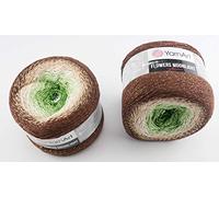 Yarn Art Flowers 500 Gramm Bobbel Wolle mit Glitzer und Farbverlauf, 53% Baumwolle, Bobble Strickwolle Mehrfarbig 1000m (braun beige grün 3272)