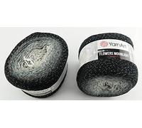 Yarn Art Flowers 500 Gramm Bobbel Wolle mit Glitzer und Farbverlauf, 53% Baumwolle, Bobble Strickwolle Mehrfarbig 1000m (schwarz grau Silber 3253)