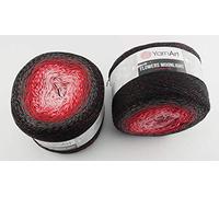 Yarn Art Flowers 500 Gramm Bobbel Wolle mit Glitzer und Farbverlauf, 53% Baumwolle, Bobble Strickwolle Mehrfarbig 1000m (schwarz grau rot 3282)