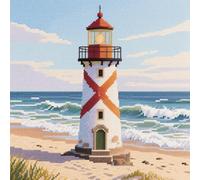 YarnAdventures Landschaft 11CT Sticken Set Kreuzstich Kissen,Leuchtturm am Meer,Kreuzstich Kissen Vorgedruckt,Diy Stickkissen,Handstickerei Kissenbezug Set,45x45cm