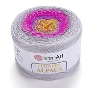 YarnArt Blumen Alpaka 20% Alpaka 80% Acryl, Gewicht 250 g, Länge 900 m, mehrfarbiges Regenbogen-Häkelgarn, Gewicht 2 Sport (415)