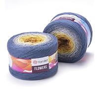 YarnArt Blumen-Baumwoll-Acryl-Mischgewebe, 55 % Baumwolle, 45 % Acryl, 250 g, mehrfarbiges Regenbogen-Häkelgarn, feines Sportgarn, Knäuel (316)