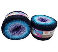 YarnArt Flowers 500 Gramm Bobbel Wolle Farbverlauf, 55% Baumwolle, Bobble Strickwolle Mehrfarbig (blau flieder türkis grau 254)