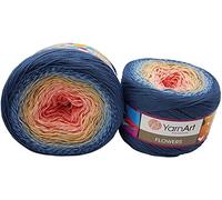 YarnArt Flowers 500 Gramm Bobbel Wolle Farbverlauf, 55% Baumwolle, Bobble Strickwolle Mehrfarbig (blau hellblau apricot rosa 262)