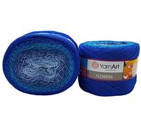 YarnArt Flowers 500 Gramm Bobbel Wolle Farbverlauf, 55% Baumwolle, Bobble Strickwolle Mehrfarbig (blau türkis 299)