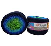 YarnArt Flowers 500 Gramm Bobbel Wolle Farbverlauf, 55% Baumwolle, Bobble Strickwolle Mehrfarbig (blau türkis grün 300)