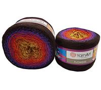 YarnArt Flowers 500 Gramm Bobbel Wolle Farbverlauf, 55% Baumwolle, Bobble Strickwolle Mehrfarbig (braun flieder rot beige 265)