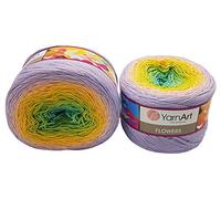 YarnArt Flowers 500 Gramm Bobbel Wolle Farbverlauf, 55% Baumwolle, Bobble Strickwolle Mehrfarbig (flieder orange kiwi mint 285)