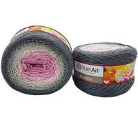 YarnArt Flowers 500 Gramm Bobbel Wolle Farbverlauf, 55% Baumwolle, Bobble Strickwolle Mehrfarbig (grau weiß rosa 293)