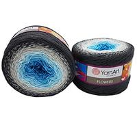 YarnArt Flowers 500 Gramm Bobbel Wolle Farbverlauf, 55% Baumwolle, Bobble Strickwolle Mehrfarbig (grün türkis weiß 251)
