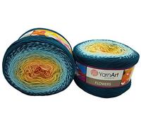 YarnArt Flowers 500 Gramm Bobbel Wolle Farbverlauf, 55% Baumwolle, Bobble Strickwolle Mehrfarbig (grün gelb apricot 270)