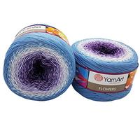 YarnArt Flowers 500 Gramm Bobbel Wolle Farbverlauf, 55% Baumwolle, Bobble Strickwolle Mehrfarbig (lila flieder blau weiss 264)