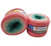 YarnArt Flowers 500 Gramm Bobbel Wolle Farbverlauf, 55% Baumwolle, Bobble Strickwolle Mehrfarbig (rosa weiß grün 292)