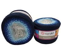 YarnArt Flowers 500 Gramm Bobbel Wolle Farbverlauf, 55% Baumwolle, Bobble Strickwolle Mehrfarbig (schwarz grau blau weiß 261-1)